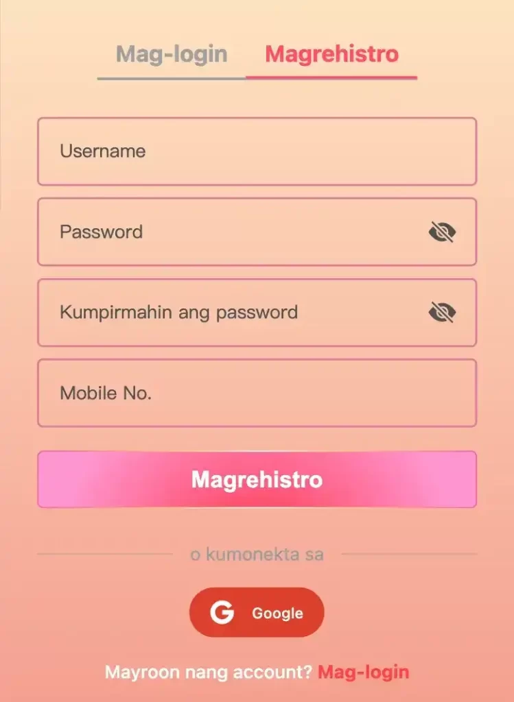 ESCALA register page showing user sign up form with account creation fields for casino and online casino access